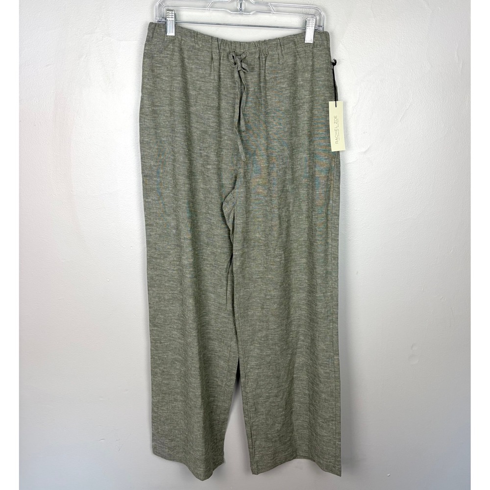 Rachel Zoe Linen Blend Wide Leg Pants Green Breathable Beach Full Length Large